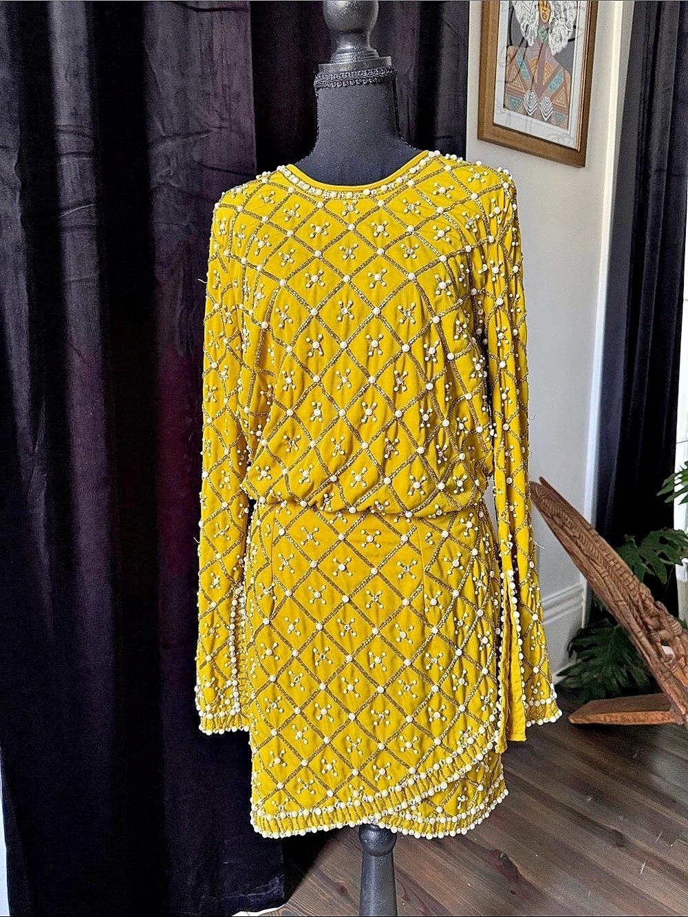 ASOS Yellow & Silver Embellished Mini Dress Size 6